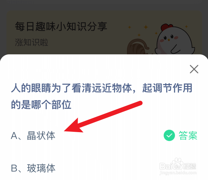 蚂蚁庄园小课堂人的眼睛起调节作用的是哪部位？