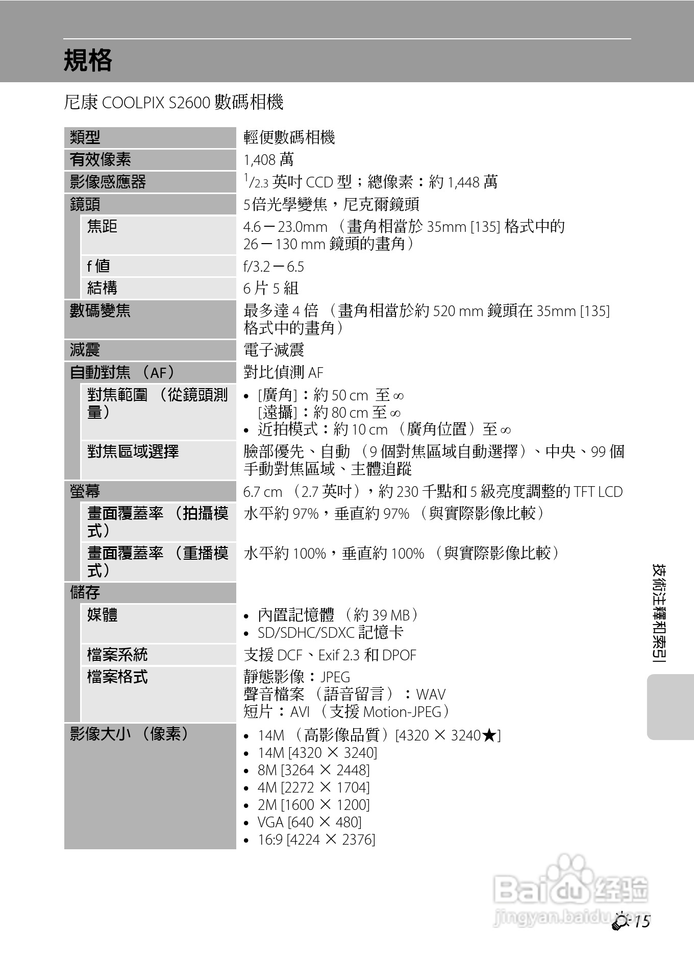 尼康 COOLPIX S2600数码相机说明书:[19]