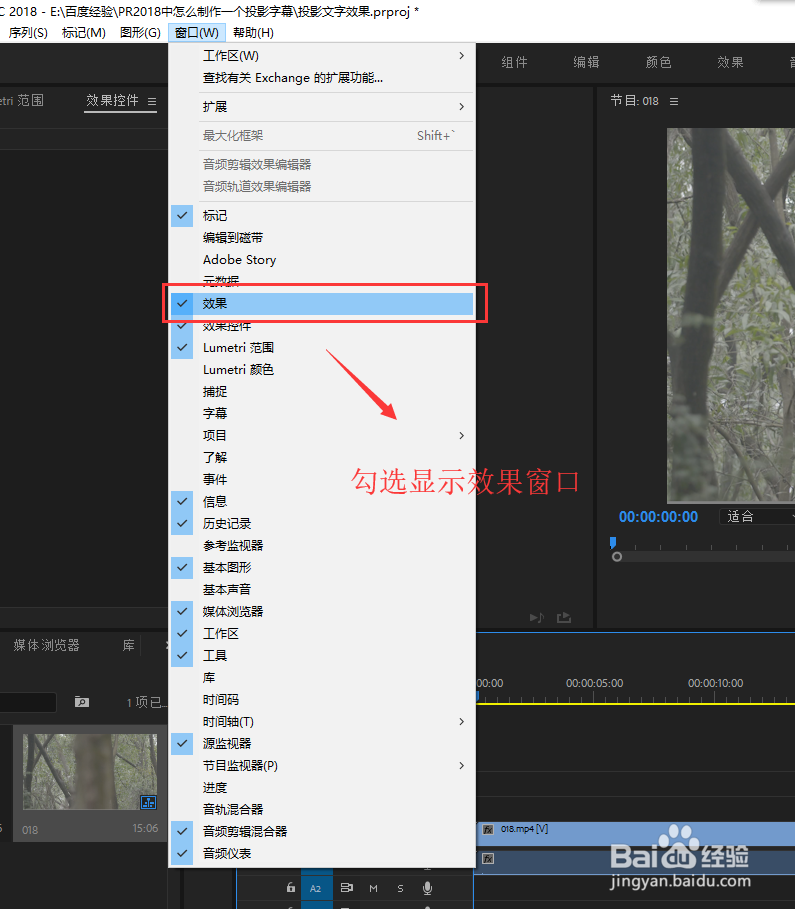 PR2018中怎么制作一个投影字幕