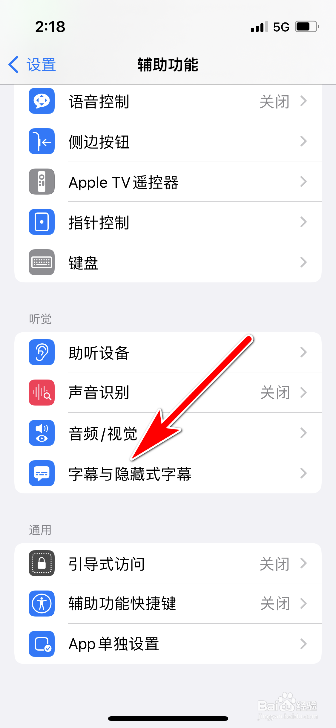 苹果13mini怎么允许使用隐藏式字幕