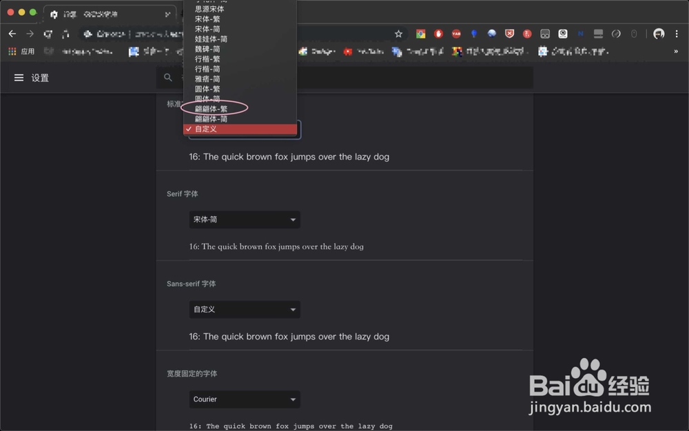 苹果电脑谷歌浏览器怎么自定义字体