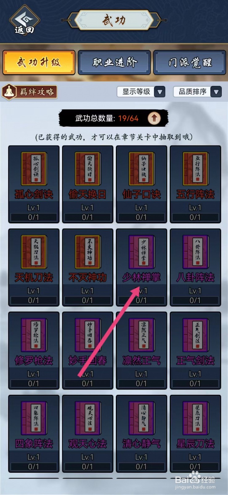 剑侠风云如何查看【少林禅掌】