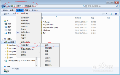 Windows 7资源管理器通过名称分组筛选文件夹