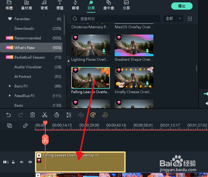 Filmora11如何在视频上方添加动感掉落的枫叶