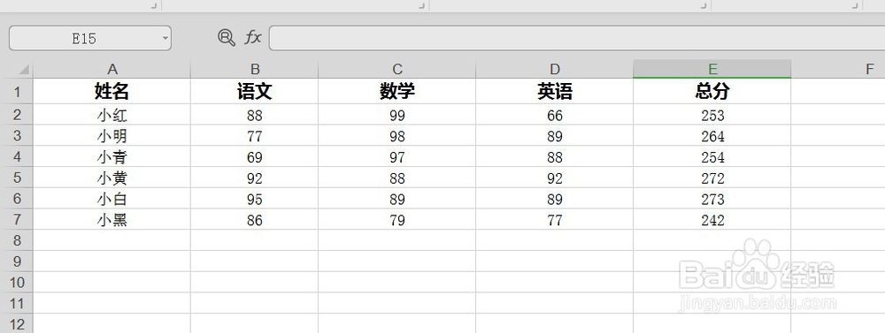 excel表格怎样利用函数计算每个学生的总成绩