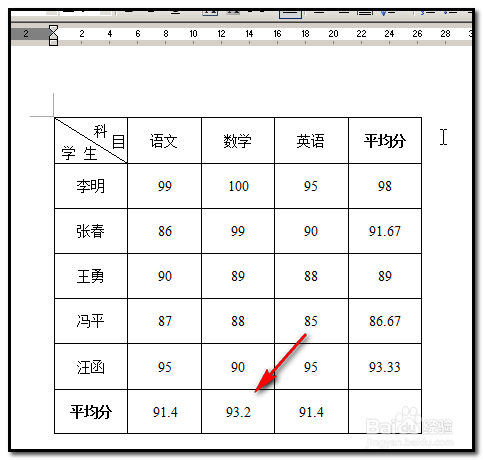 word文档中表格如何用公式求平均数
