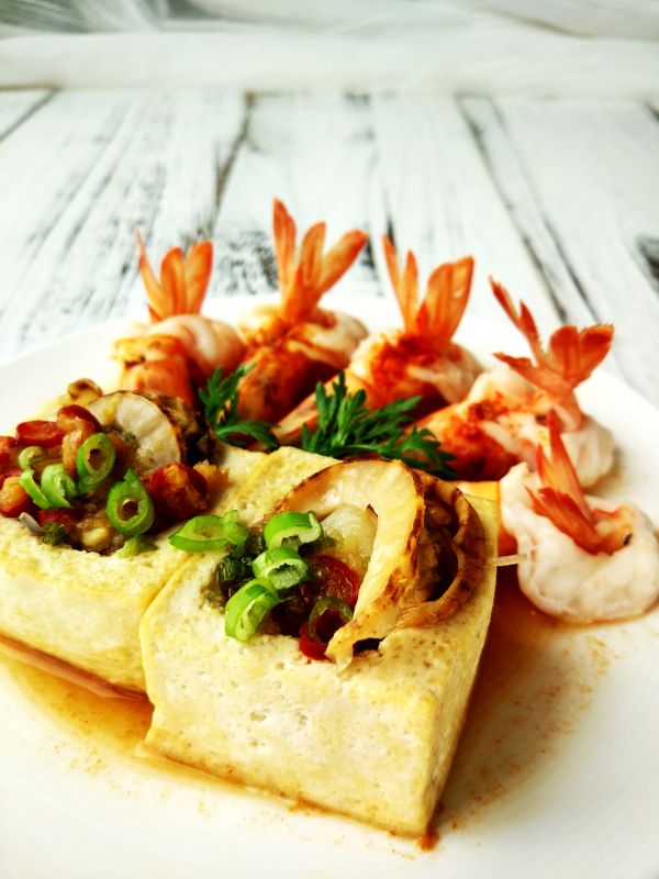 扇贝蝴蝶虾蒸豆腐