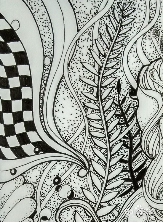 手绘插画-人物黑白装饰画（美少女）