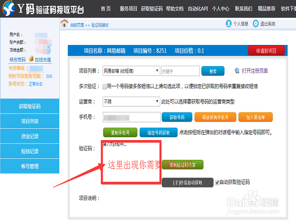 如何使用手机验证码接收系统？