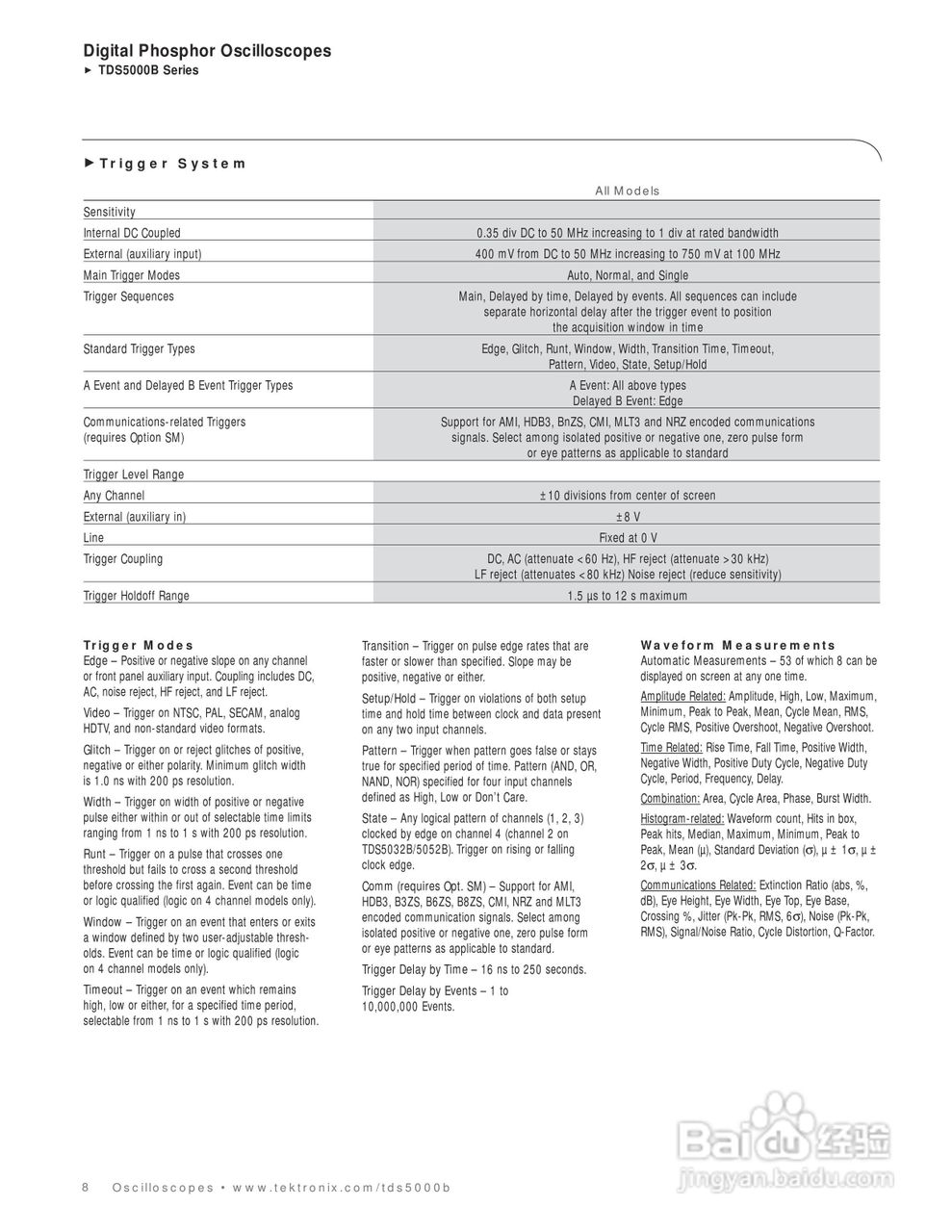 Tektronix TDS5000B系列示波器说明书