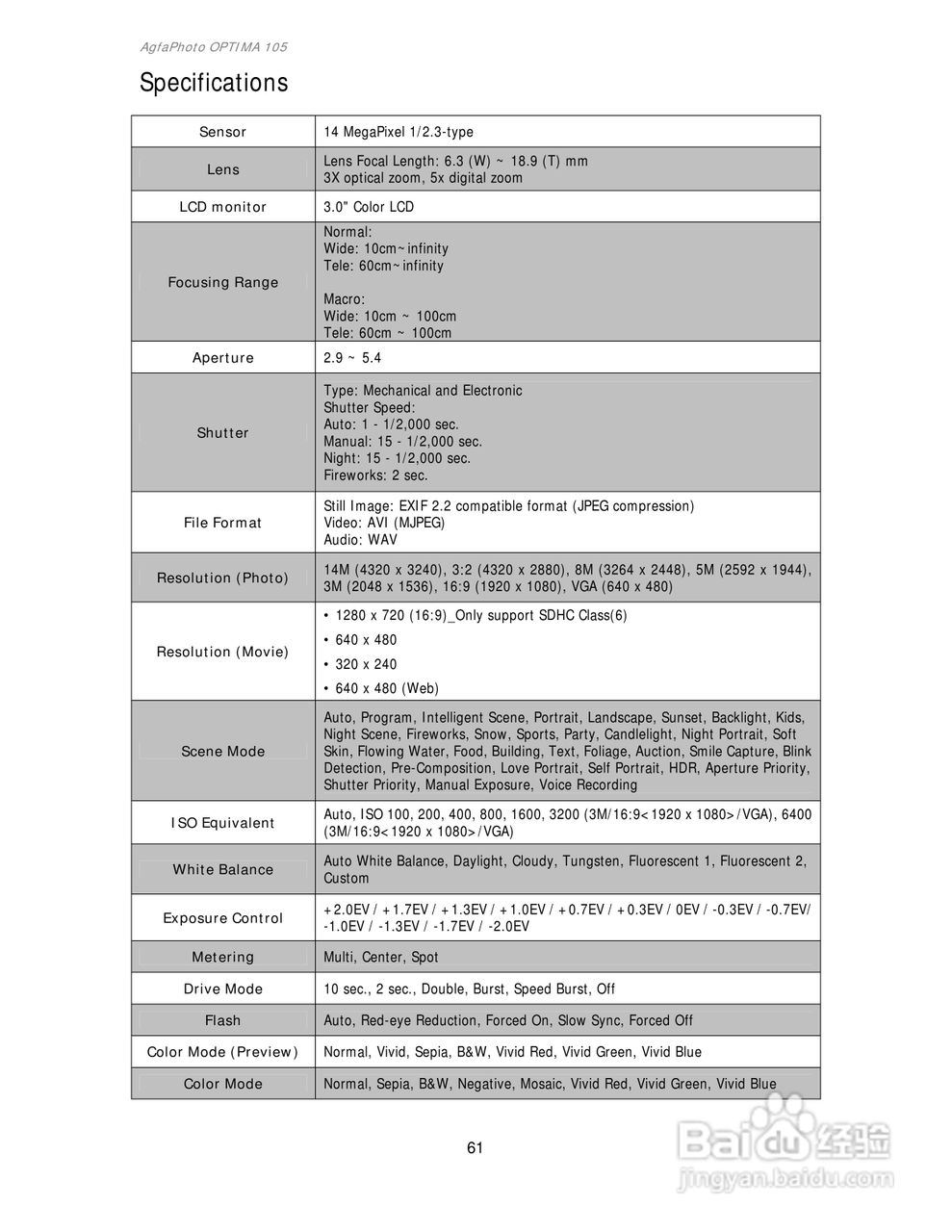 爱克发AgfaPhoto OPTIMA 105数码相机使用说明书:[7]