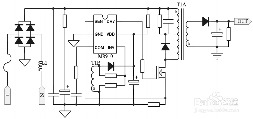 <b>单级隔离反激式PFC原边反馈LED驱动茂捷M8910</b>