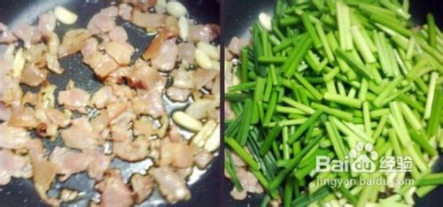 韭苔炒培根的做法