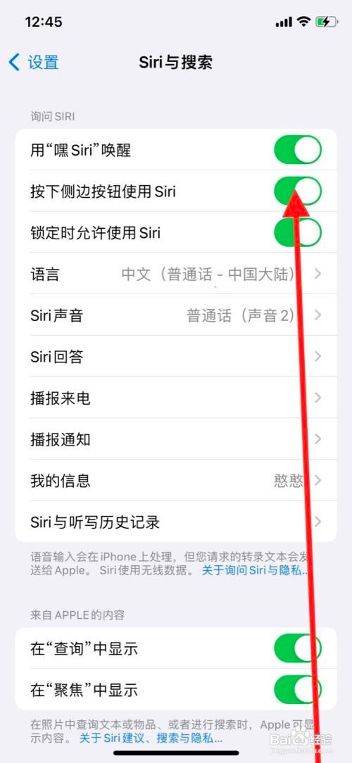 苹果手机如何设置关闭按下侧边键打开Siri