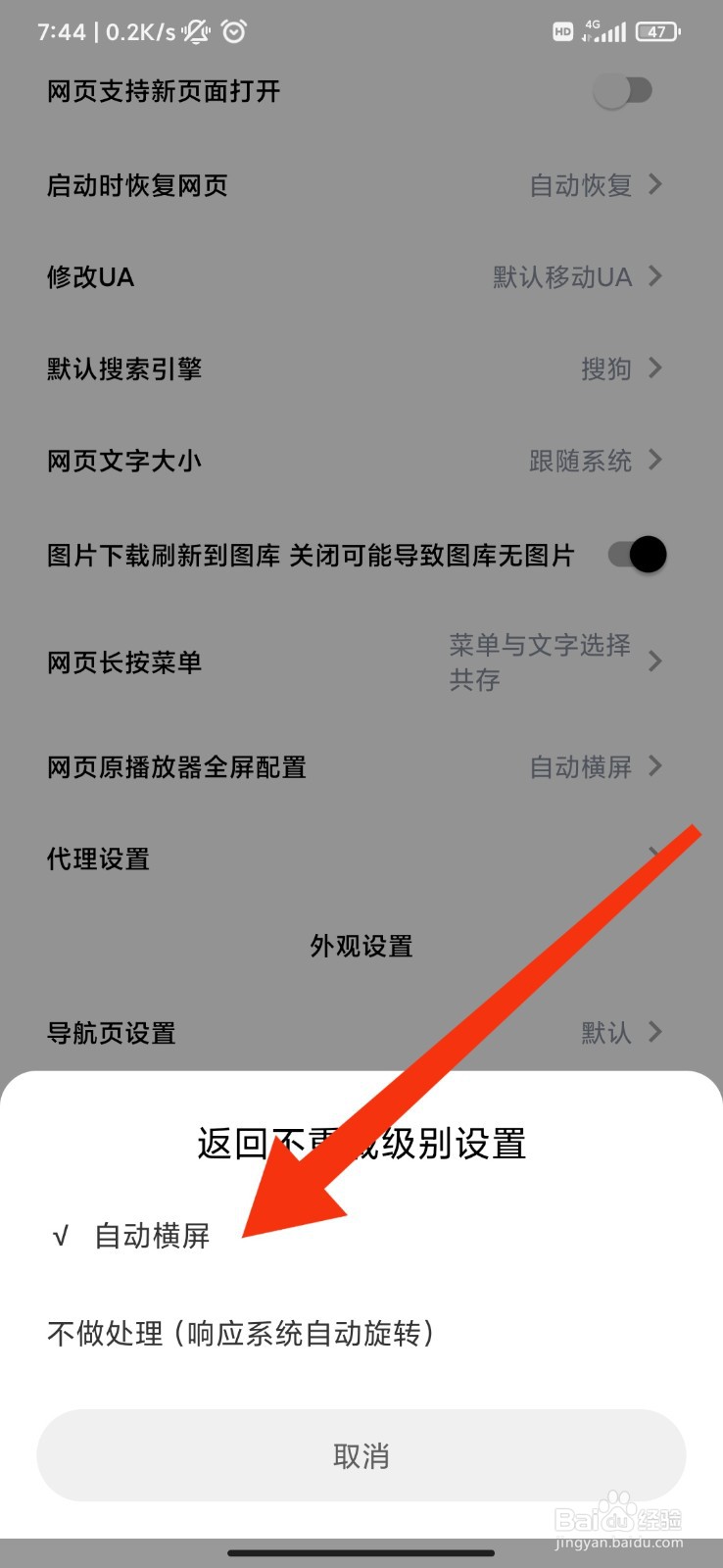 Rains浏览器怎么设置自动横屏