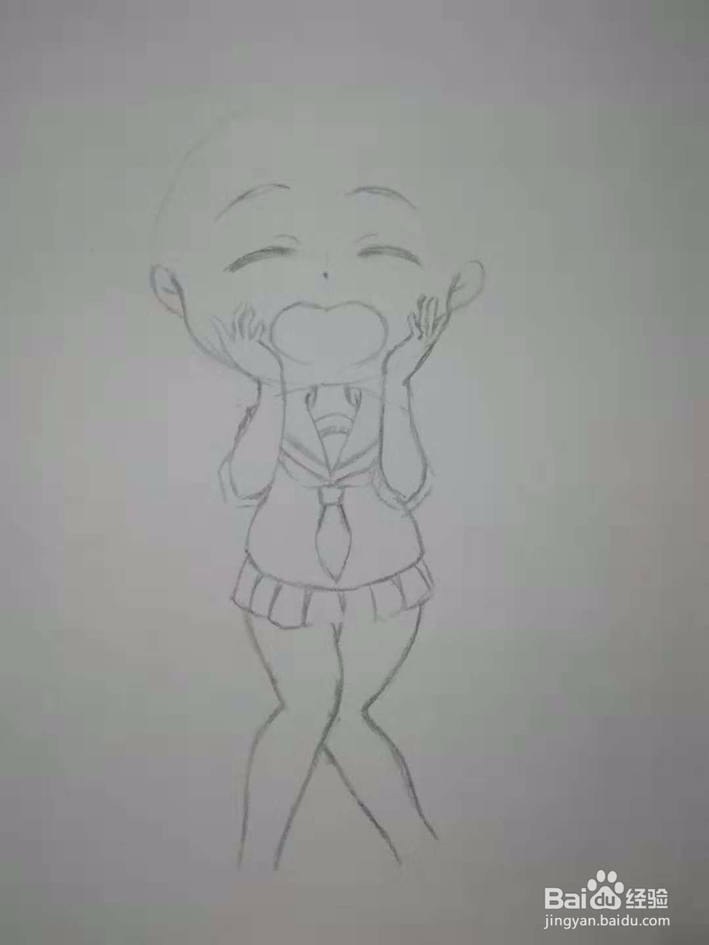 尖叫的3头身Q版漫画水手服少女人物手绘自学教程