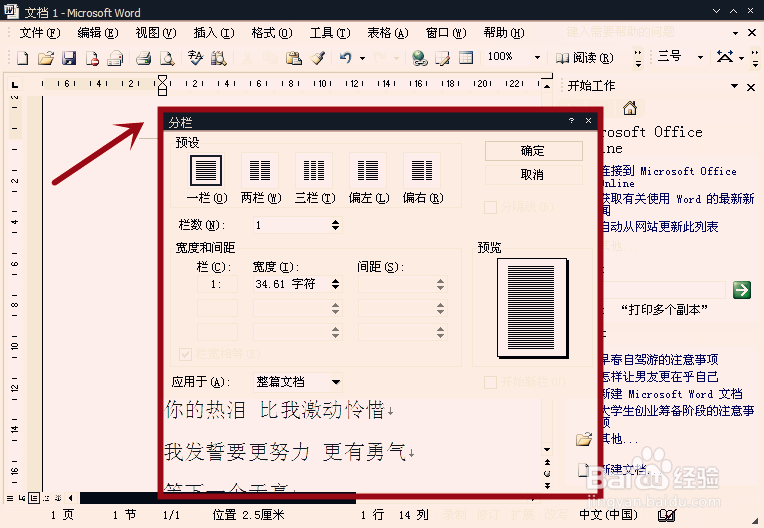 怎样将Word文本分栏