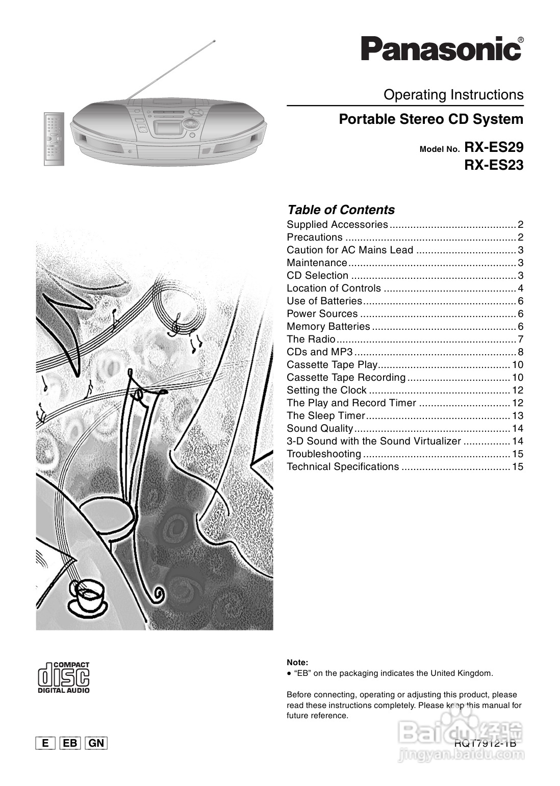 松下panasonic RX-ES23提CD收录音机使用说明书