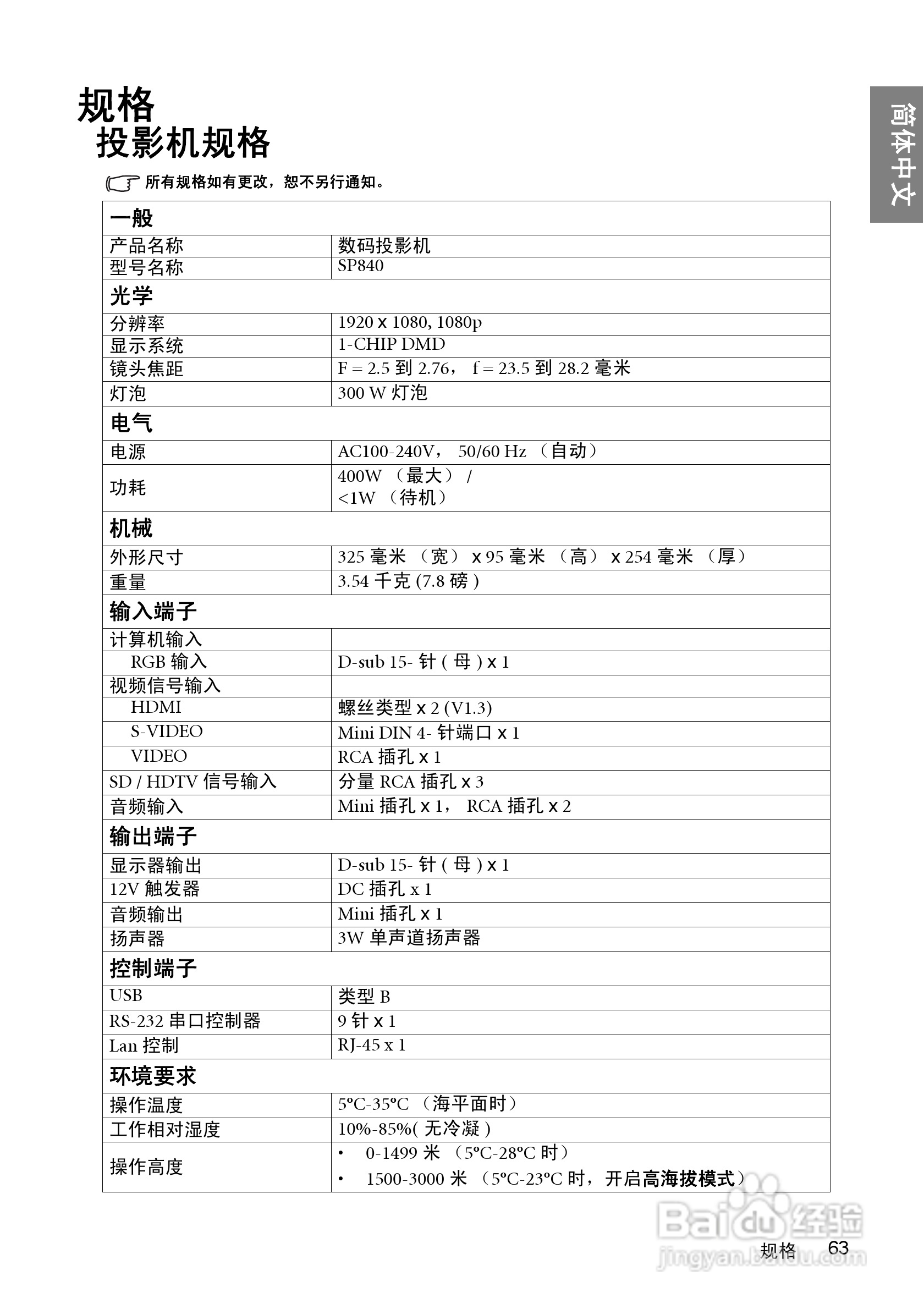 明基SP840投影机使用说明书:[7]