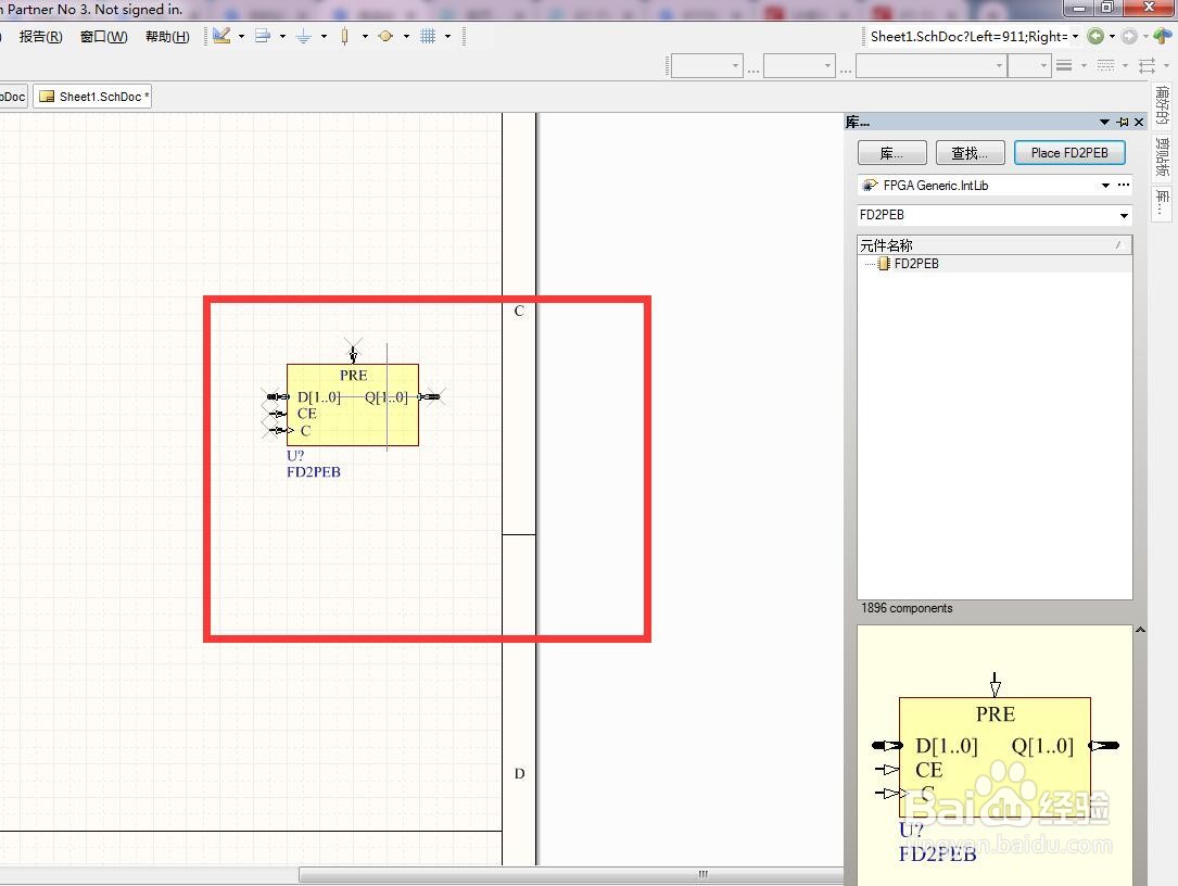 如何在AD中放置2位异步使能总线D型触发器？