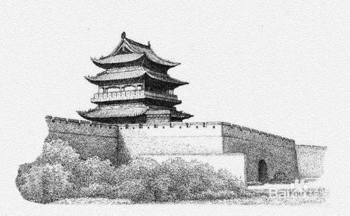 然后在城墙上边画出城楼.