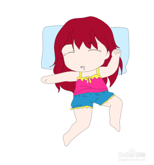 简笔画--q版四仰八叉睡觉的小女孩