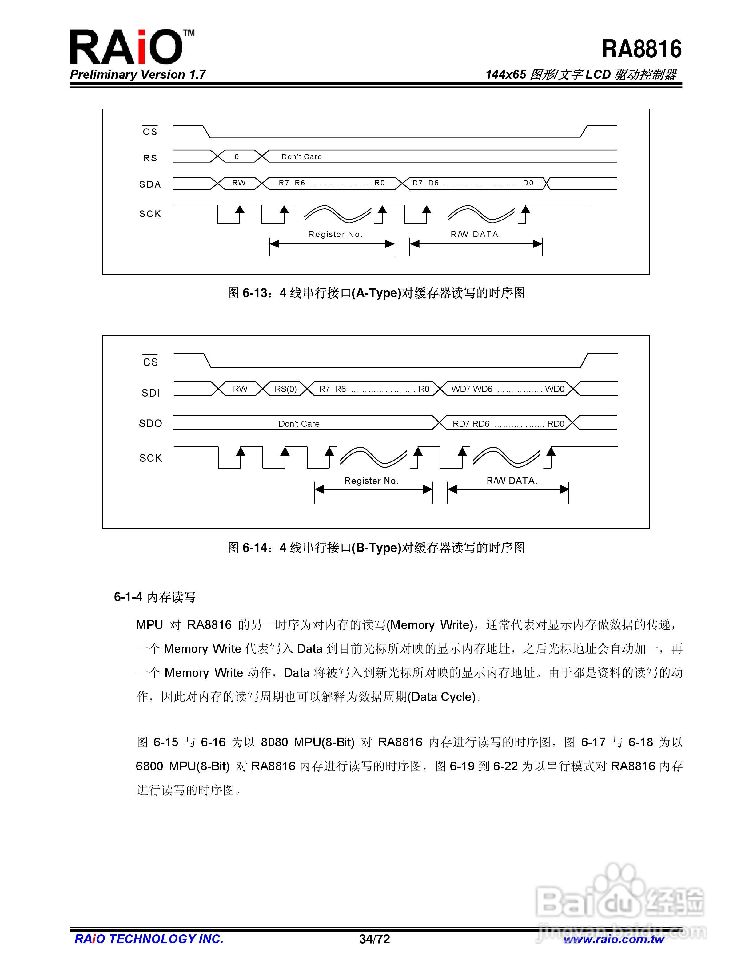 RAiO RA8816 144x65图形/文字LCD驱动控制器说明书:[4]