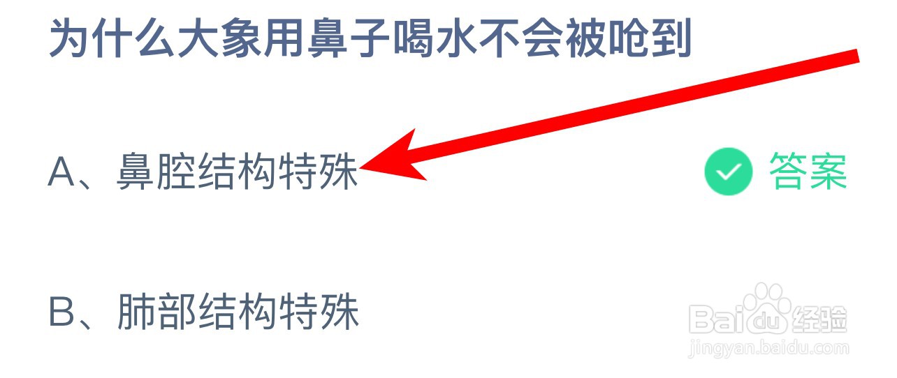 为什么大象用鼻子喝水不会被呛到蚂蚁庄园答案