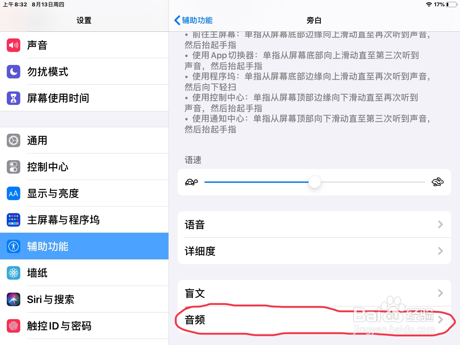 iPad怎么在旁白设置未知命令的预览