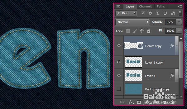 如何在Photoshop中制作缝合牛仔布文字效果