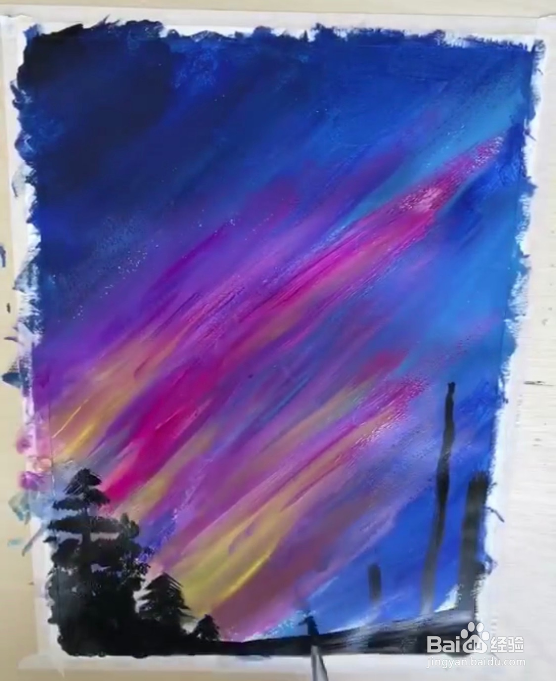 教你画水粉画炫彩的背景树木