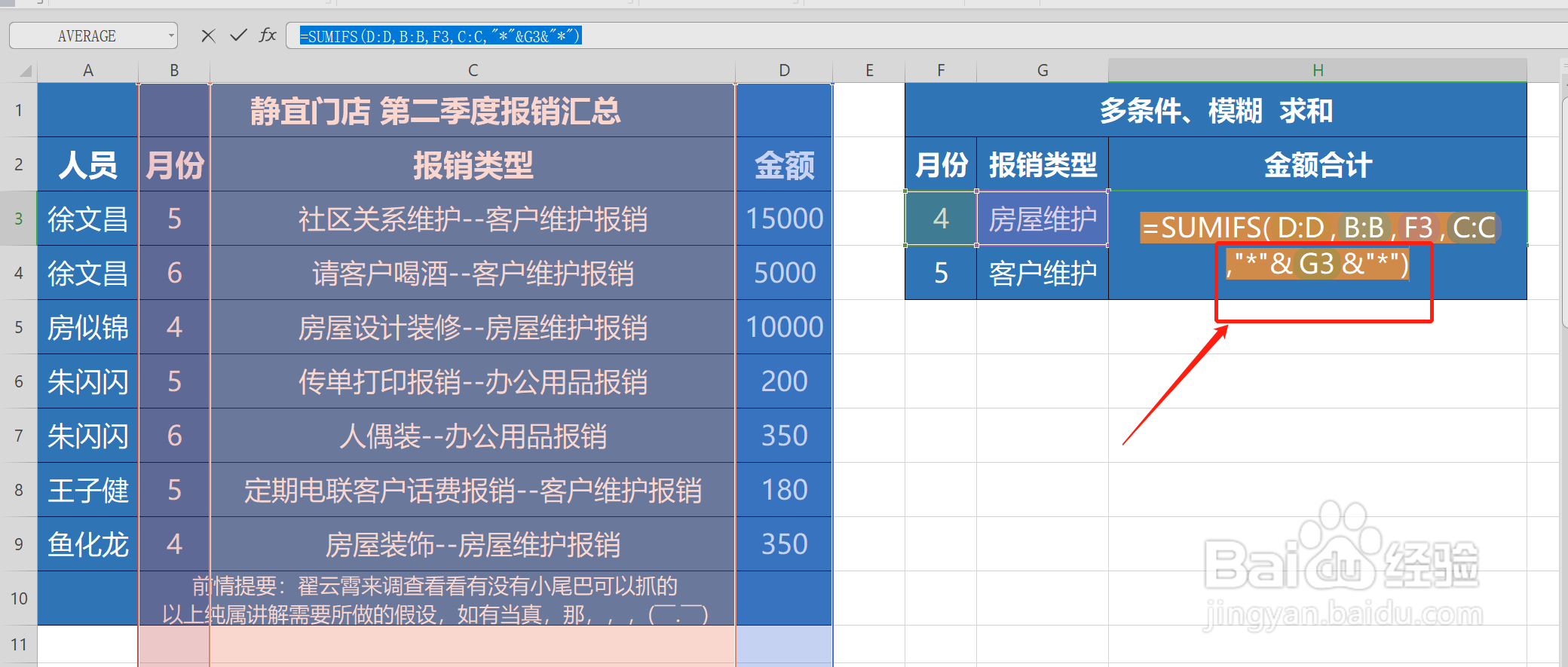 多条件、模糊求和、求平均值、计数的整合与比较