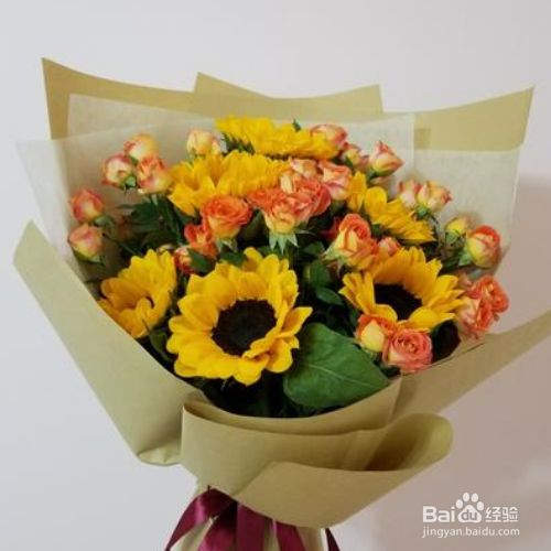 一朵向日葵花束的包法 百度经验