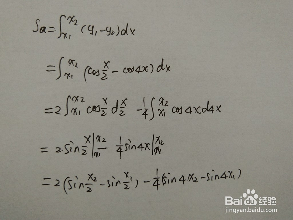 如何求y=cos4x与y=cosx/2围成的面积
