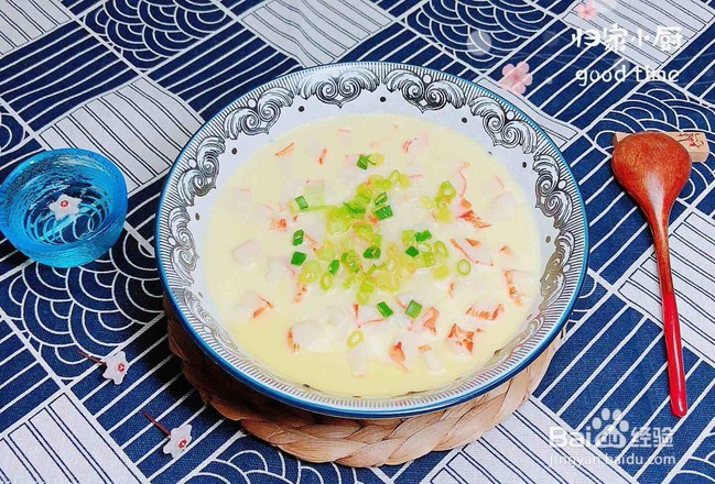 豆浆蟹柳蒸水蛋