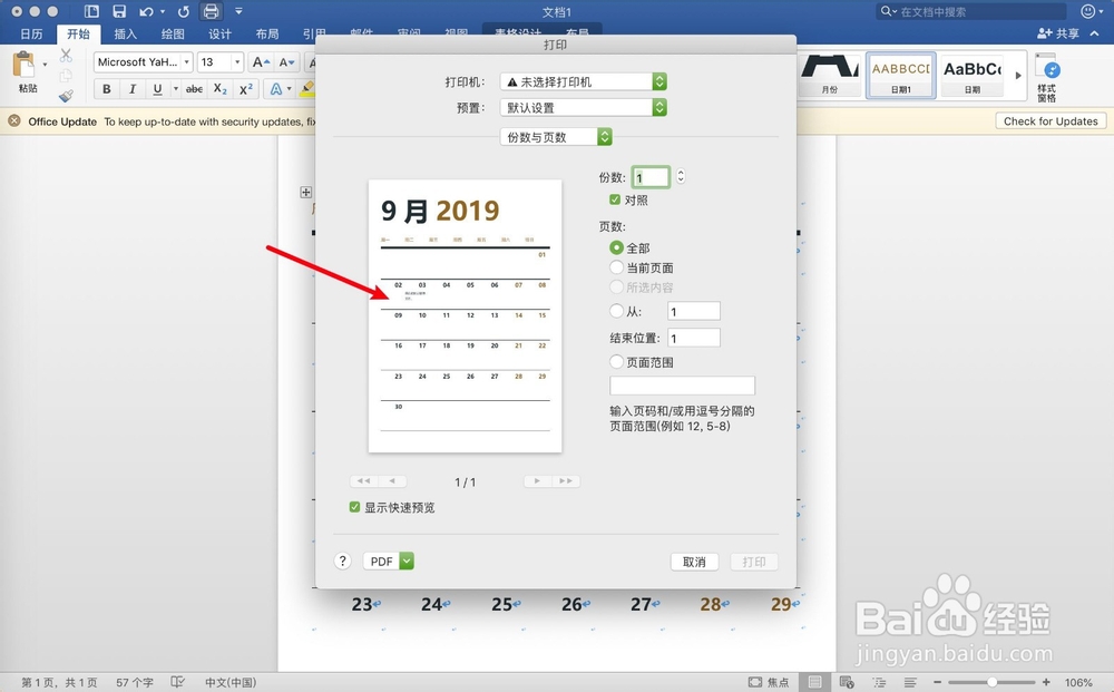 苹果笔记本电脑中Office软件的打印预览在哪里