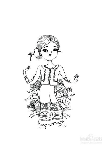 拉祜族女孩的简笔画