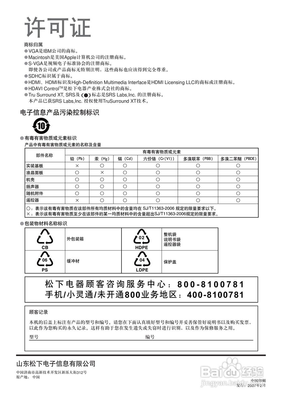 松下TC-32LX700D液晶彩电使用说明书:[4]