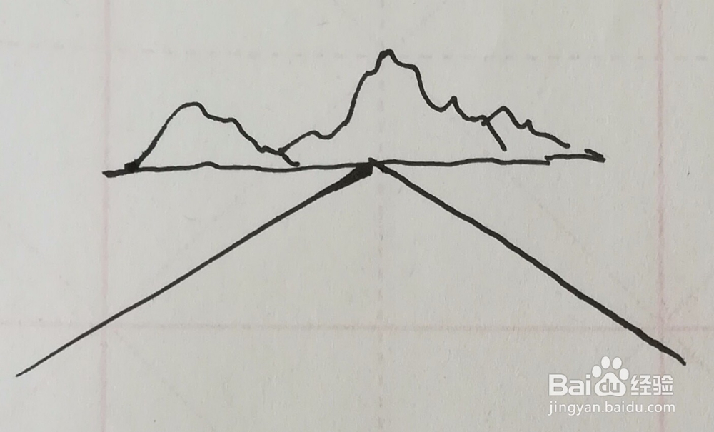 远山由远及近的公路路灯汽车组合简笔画怎么画
