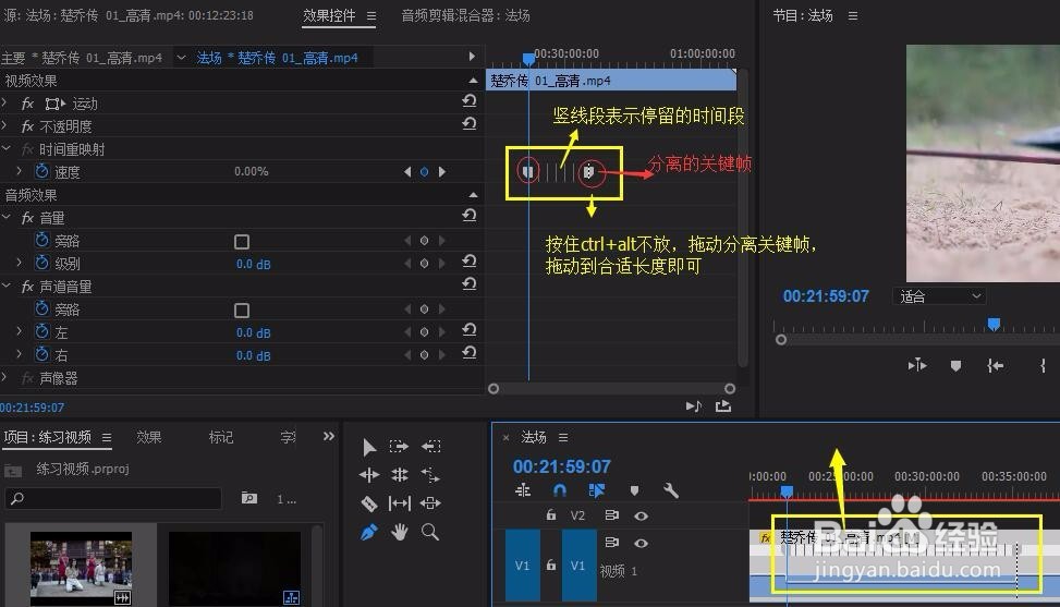 pr(ppremiere)让视频画面停滞即静帧效果
