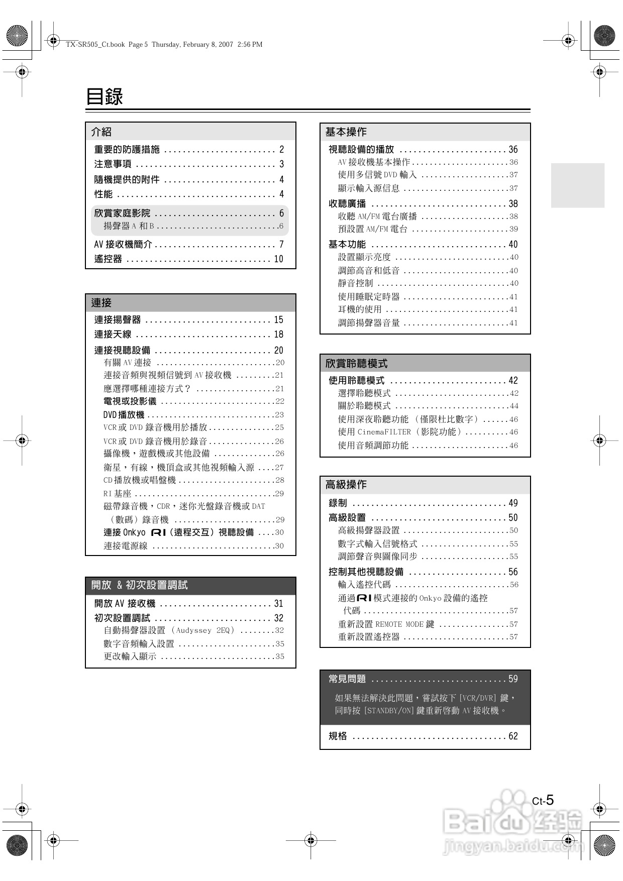 安桥TX-SR505型影音扩大机使用说明书:[1]