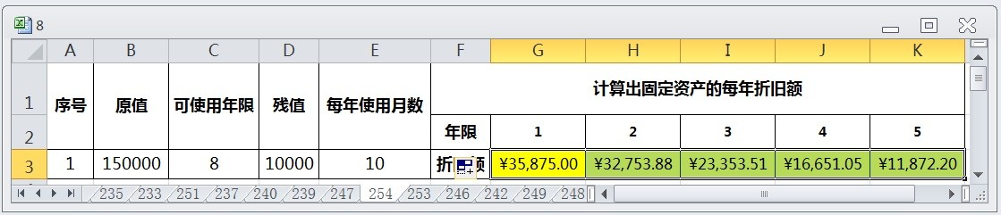 EXCEL运用DB函数计算出固定资产的每年折旧额