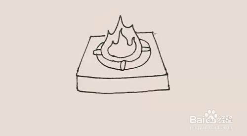 再往下画上两条竖线并连接起来,画出燃气灶的灶台.