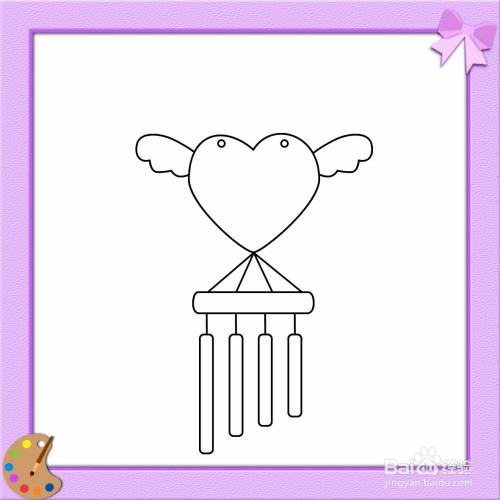 爱心翅膀风铃的简笔画怎么画?