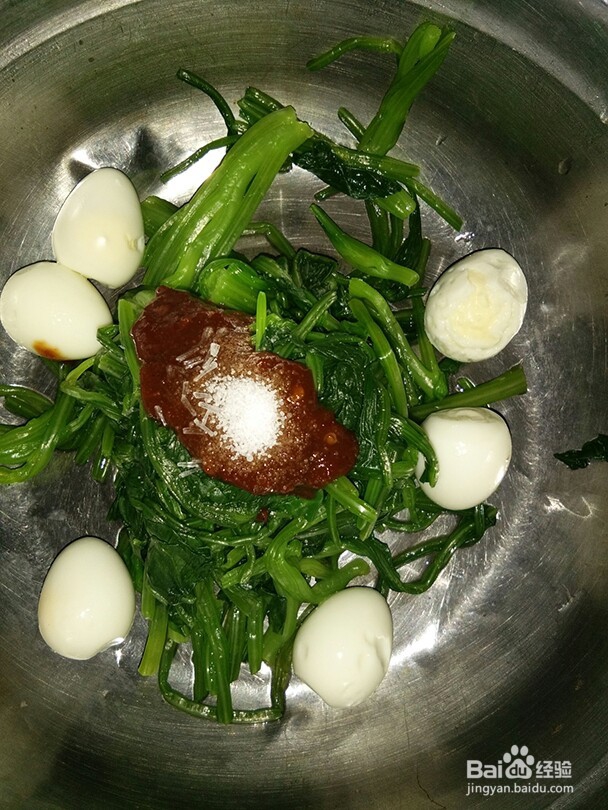 凉拌菠菜鹌鹑蛋