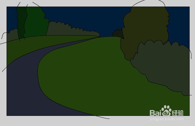 flash绘制河边卡通场景