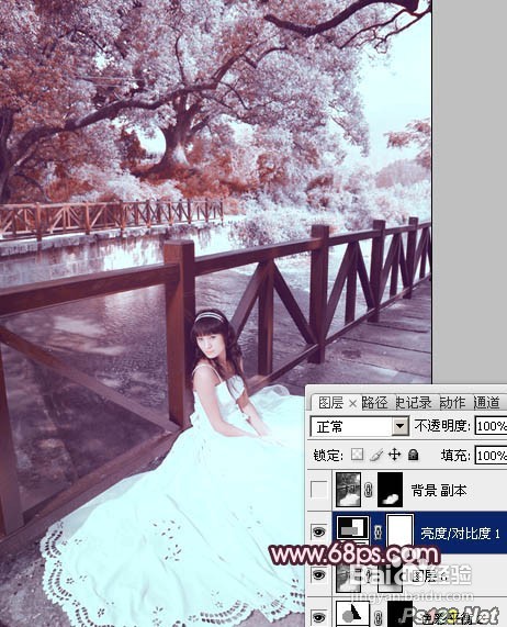 Photoshop调出河边美女婚片梦幻的紫红色