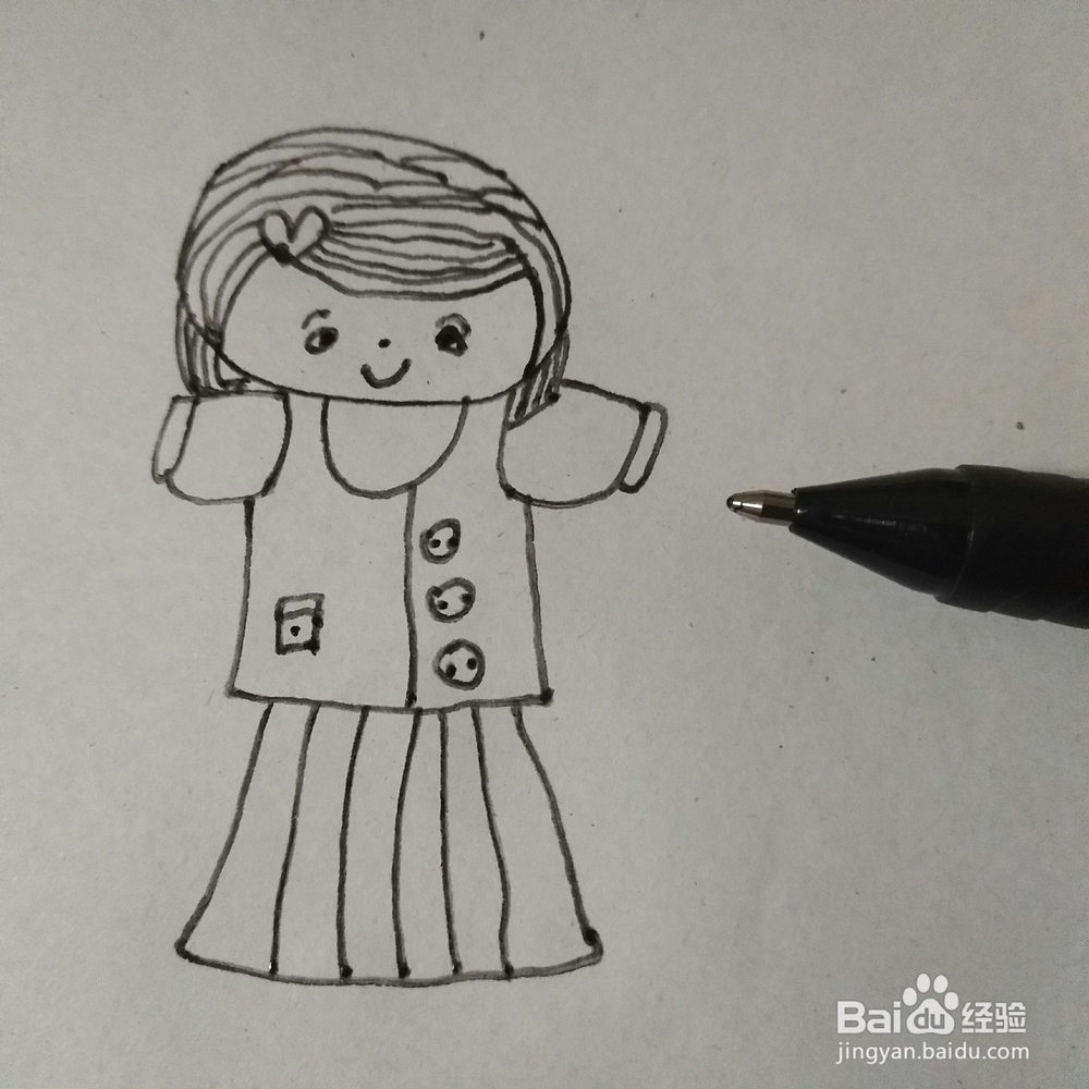 简笔画做早操女孩