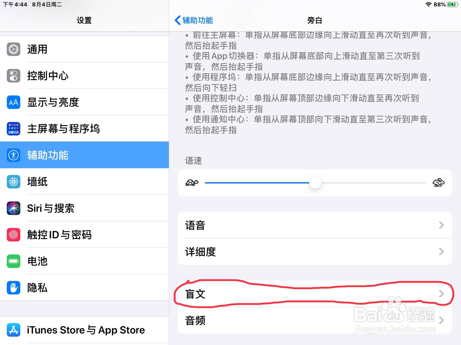 iPad怎么在旁白打开盲文的自动换行