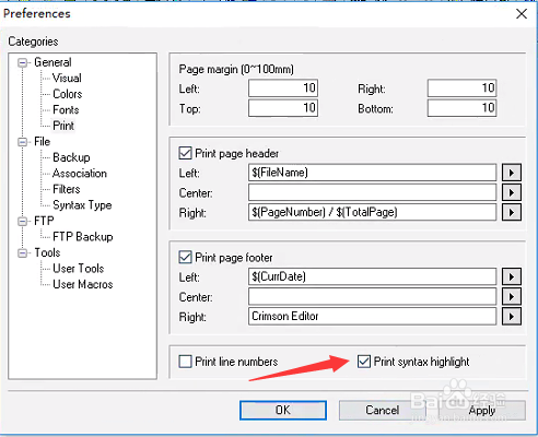 Crimson editor怎么高亮度打印语法关闭